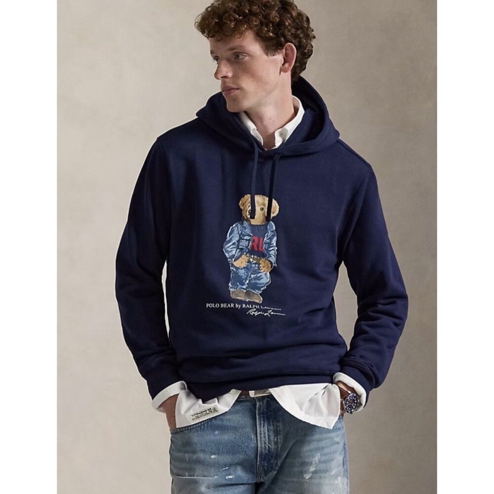 Polo Ralph Lauren Polo Bear Denim Flag Hoodie Men XL Navy Americana Y2K